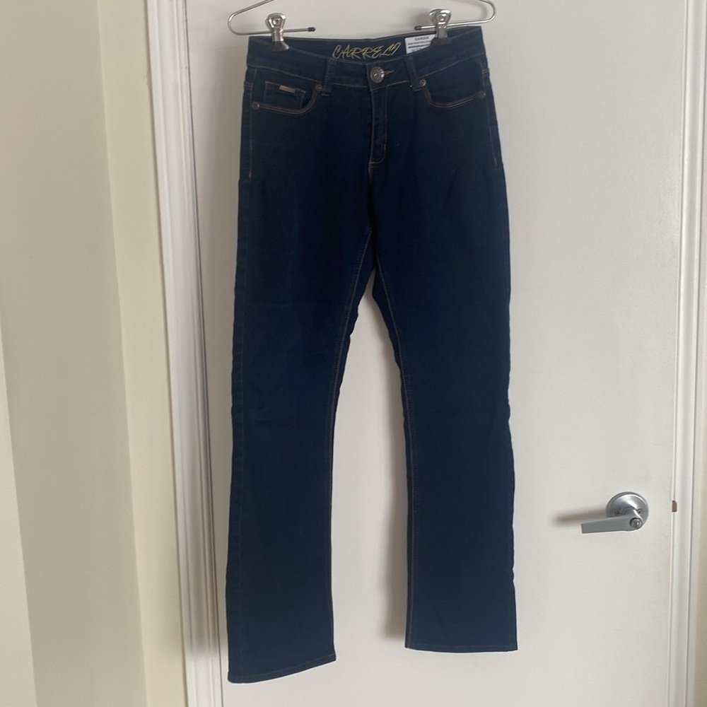 CARELLI (SARAH) High Rise, Straight Leg Stretch Dark wash Jeans, Size W27-L33